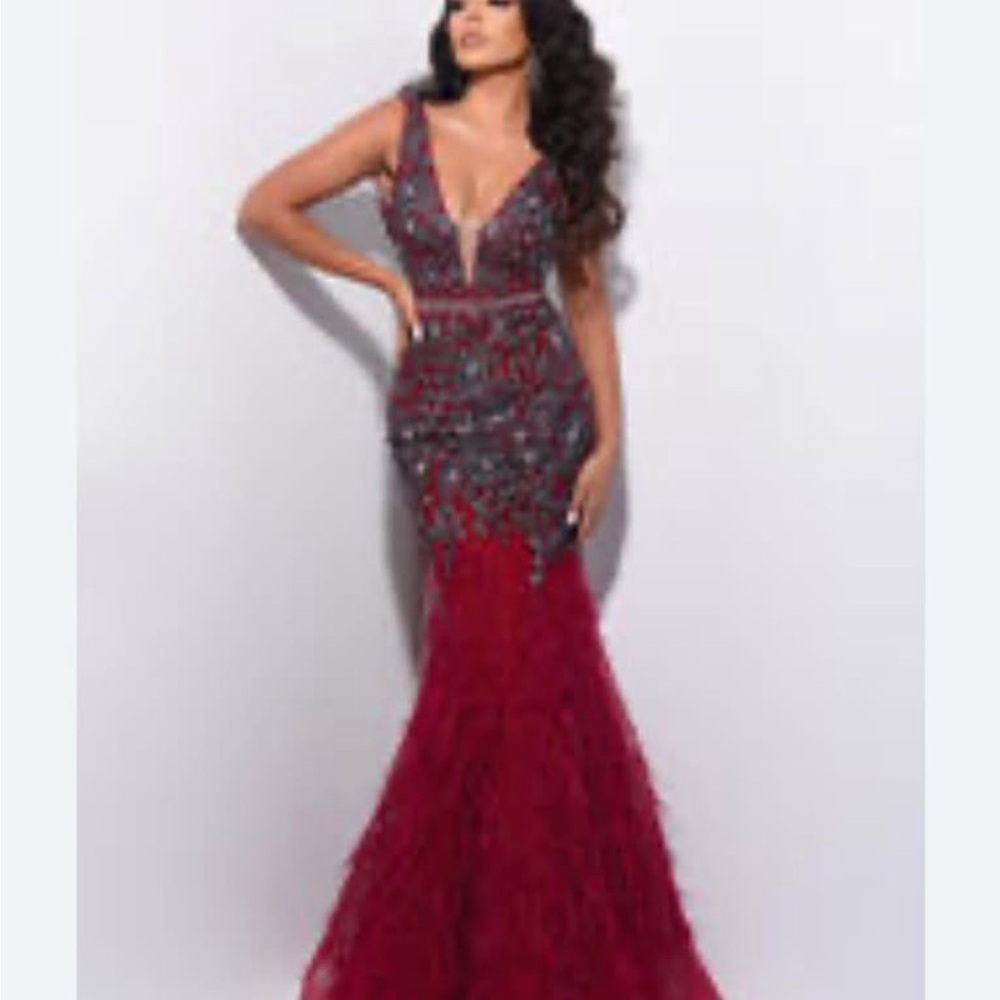 Elegant Red and Silver Evening Gown